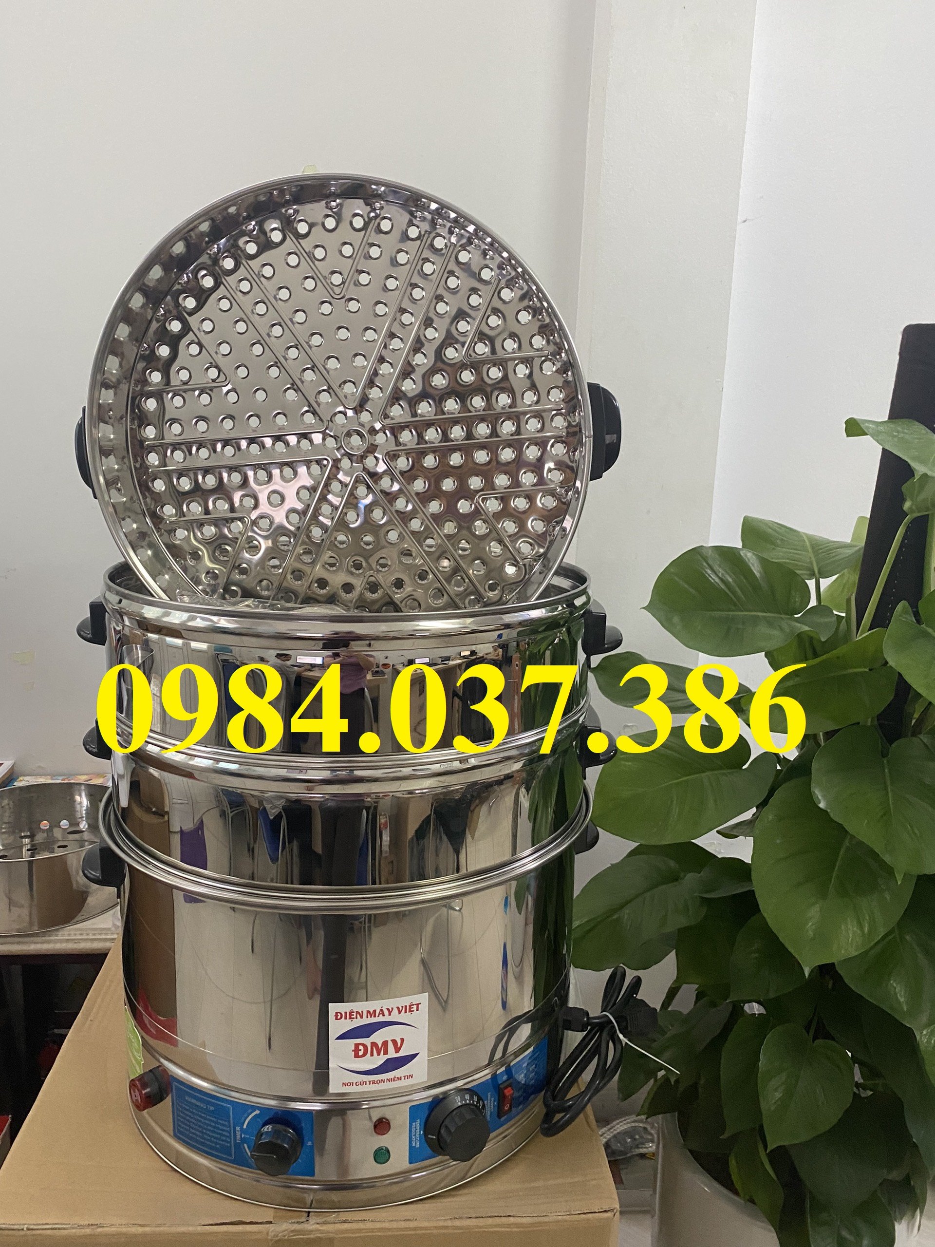 Nồi hấp bánh bao, Flan chạy bằng điện inox 3 tầng size 40cm