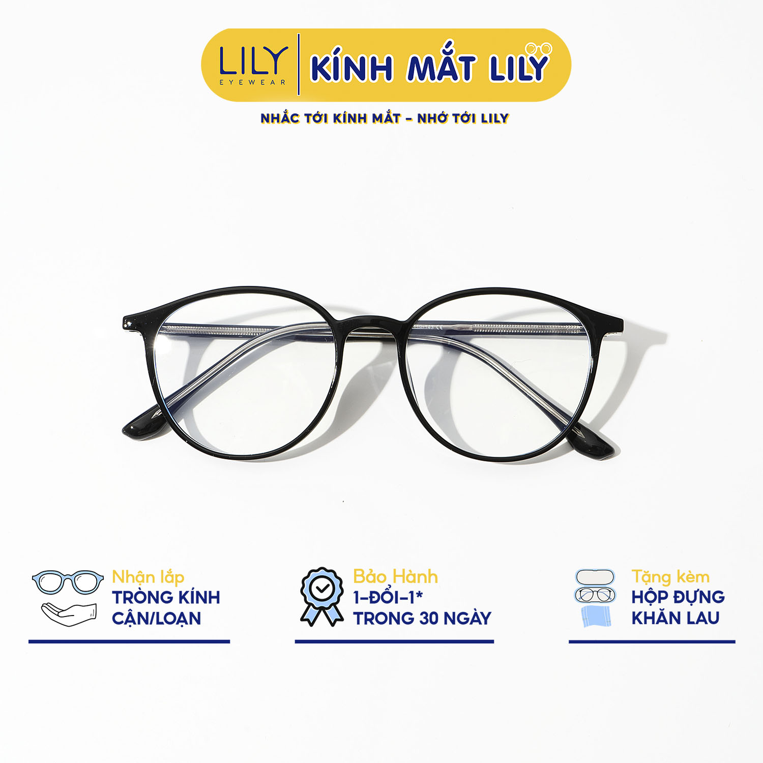 Kính mắt tròn nam nữ LILYEYEWEAR chất liệu nhựa cốt kim loại dày dặn chắc chắn 85035