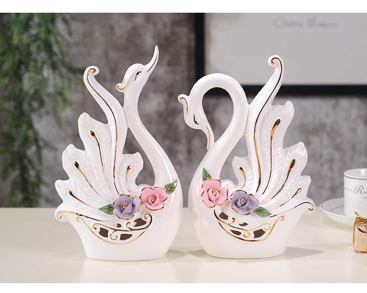 Tượng thiên nga đôi sứ 2 hoa