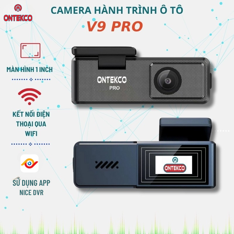 camera hành trình ô tô v9 pro nhỏ gọn, kết nối điện thoại qua app và màn hình android ô tô