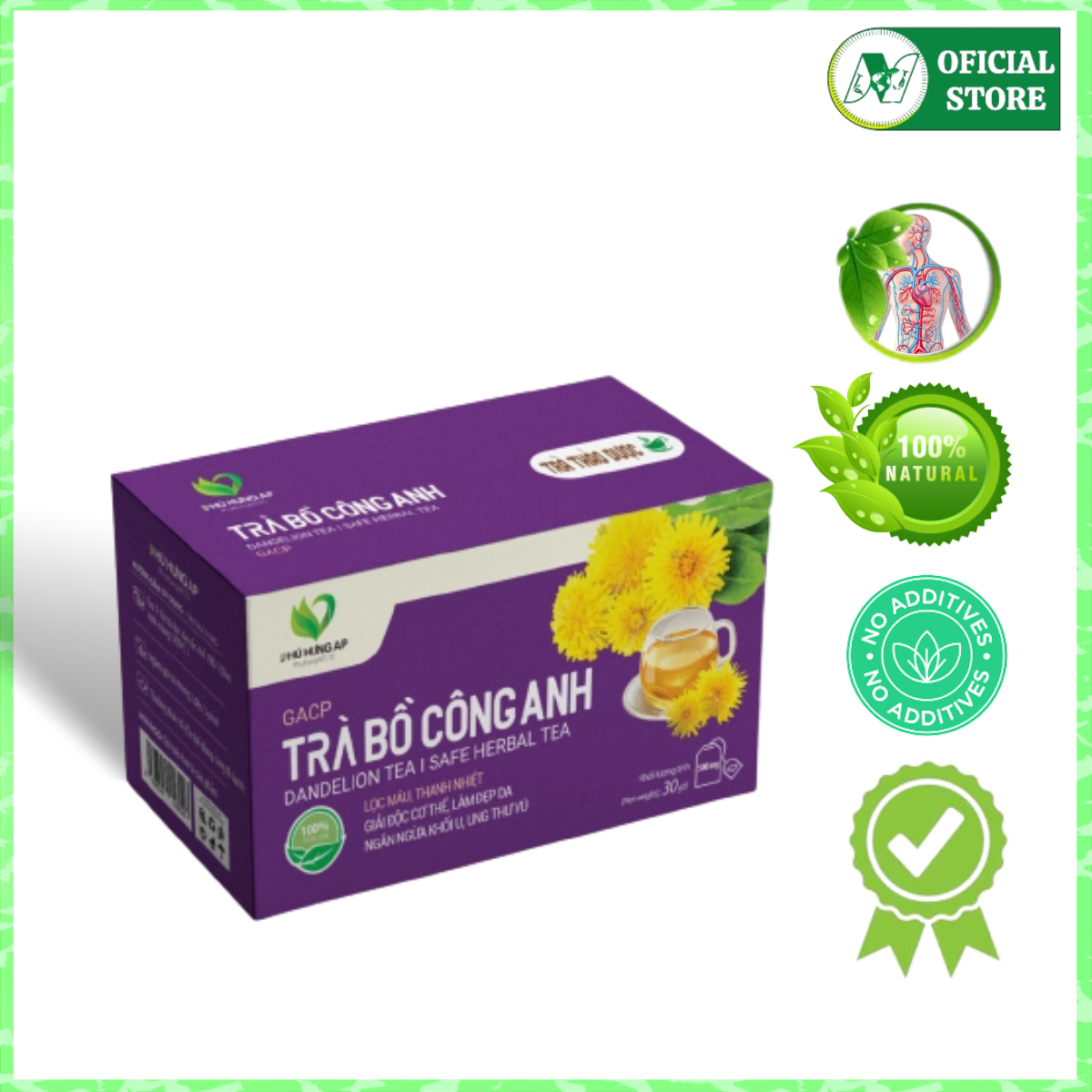Trà Bồ Công Anh, 25 túi lọc 50gr, thanh nhiệt, giải độc, thông tuyến sữa, đẹp da