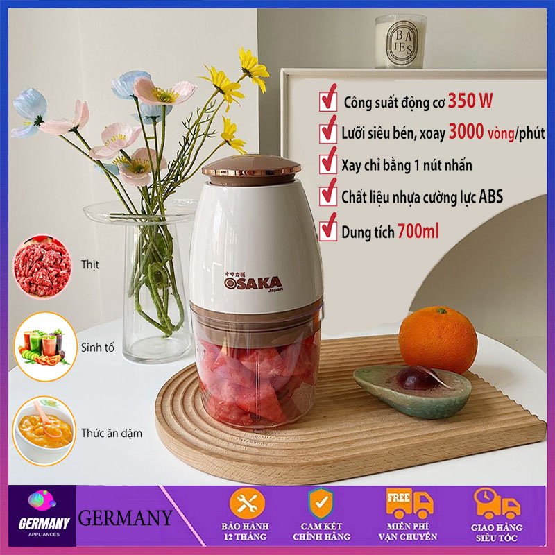 Máy xay sinh tố Osaka Nhật Bản, Máy xay thịt đa năng công suất 350W, máy xay thực phẩm nhà bếp 4 lưỡi dao sắc bén, máy xay cầm tay dung tích 700ml, cối xay sinh tố, máy xay tỏi ớt, máy say hành tỏi, máy ép hoa quả, máy xay rau thịt