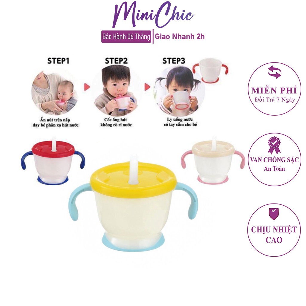 Cốc tập uống nước cho bé, cốc tập uống 3 giai đoạn, cốc tập hút Kichi