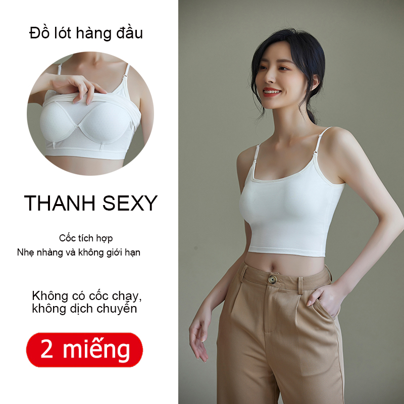  Áo thun cotton dài có dây rút đẹp lưng áo vest nữ có đệm ngực và dây treo đồ lót dạng ống áo lót và quấn ngực 