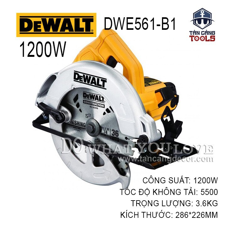 Máy cưa đĩa 185mm dewalt dwe561-b1 1200w điều chỉnh góc 48 độ trọng lượng 3.6kg, cách điện kép, độ bền cao