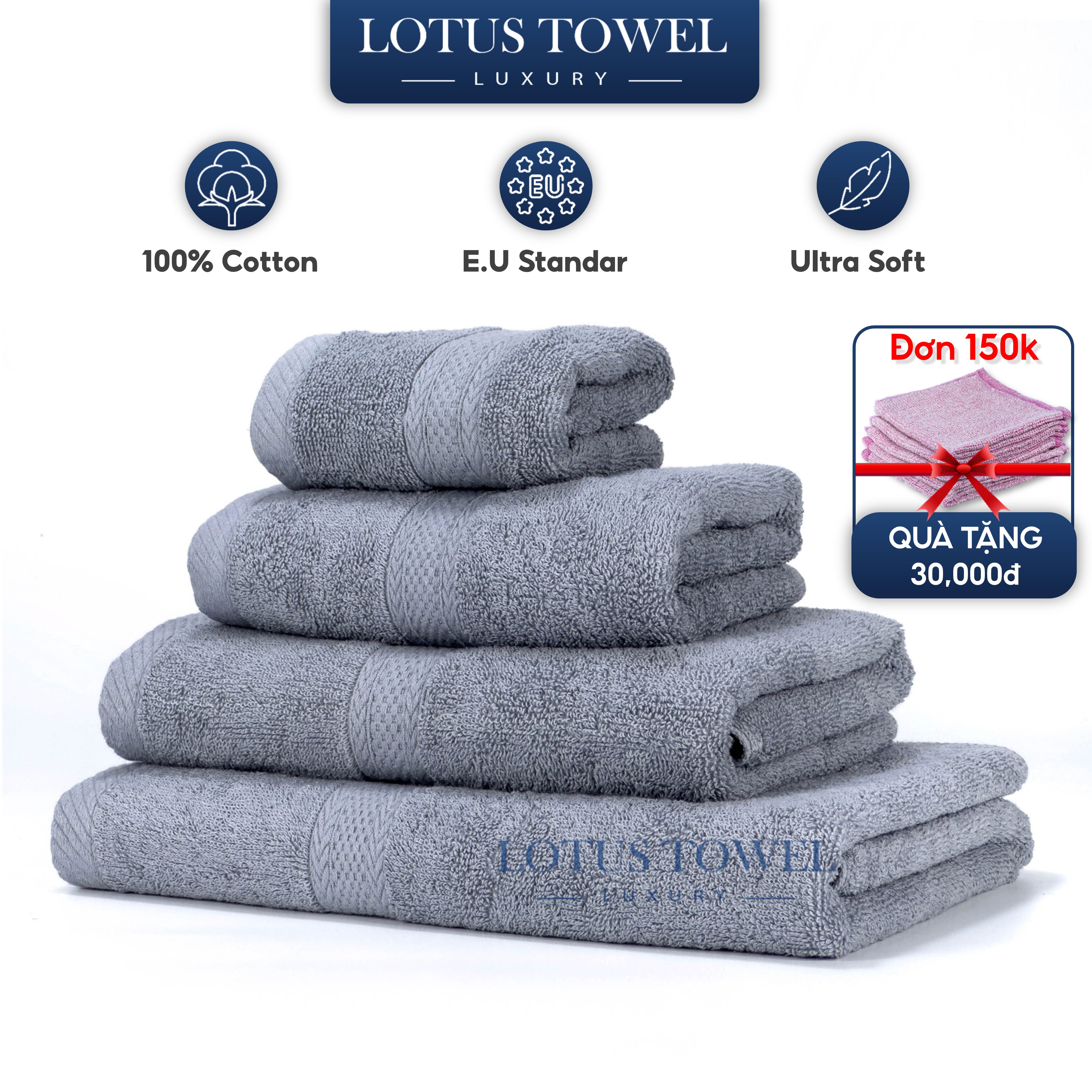 Khăn Tắm, Gội, Lau Mặt Châu Âu LOTUS 100% Cotton, Mềm Mịn Thấm Hút Không Phai Màu