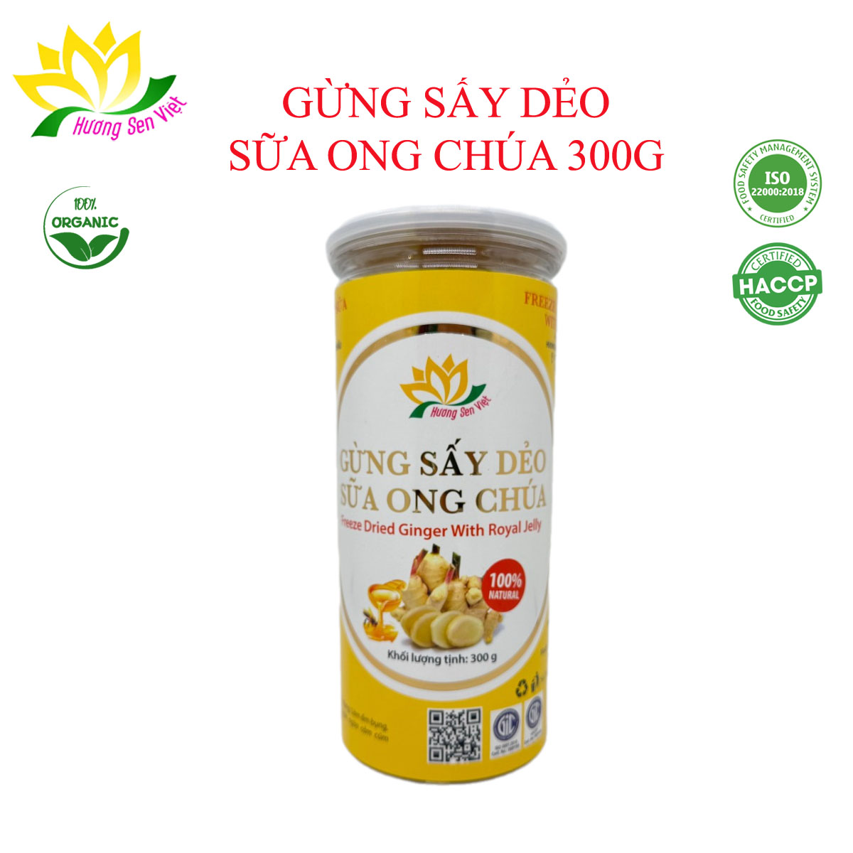 Gừng sấy dẻo sữa ong chúa hũ 300g - cty hương sen việt