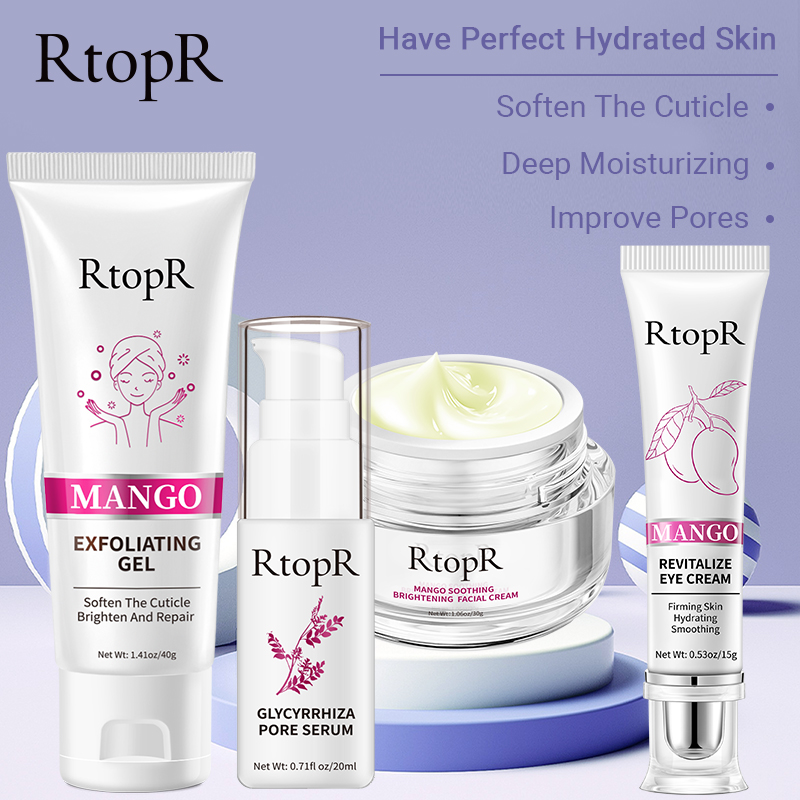 RtopR Bộ dưỡng da 4 món với kem dưỡng ẩm cấp nước cho da chống lão hóa + huyết thanh thu nhỏ lỗ chân lông chống nếp nhăn + kem chăm sóc da mắt giúp chống bọng mắt chống lão hóa + kem tẩy tế bào chết - INTL