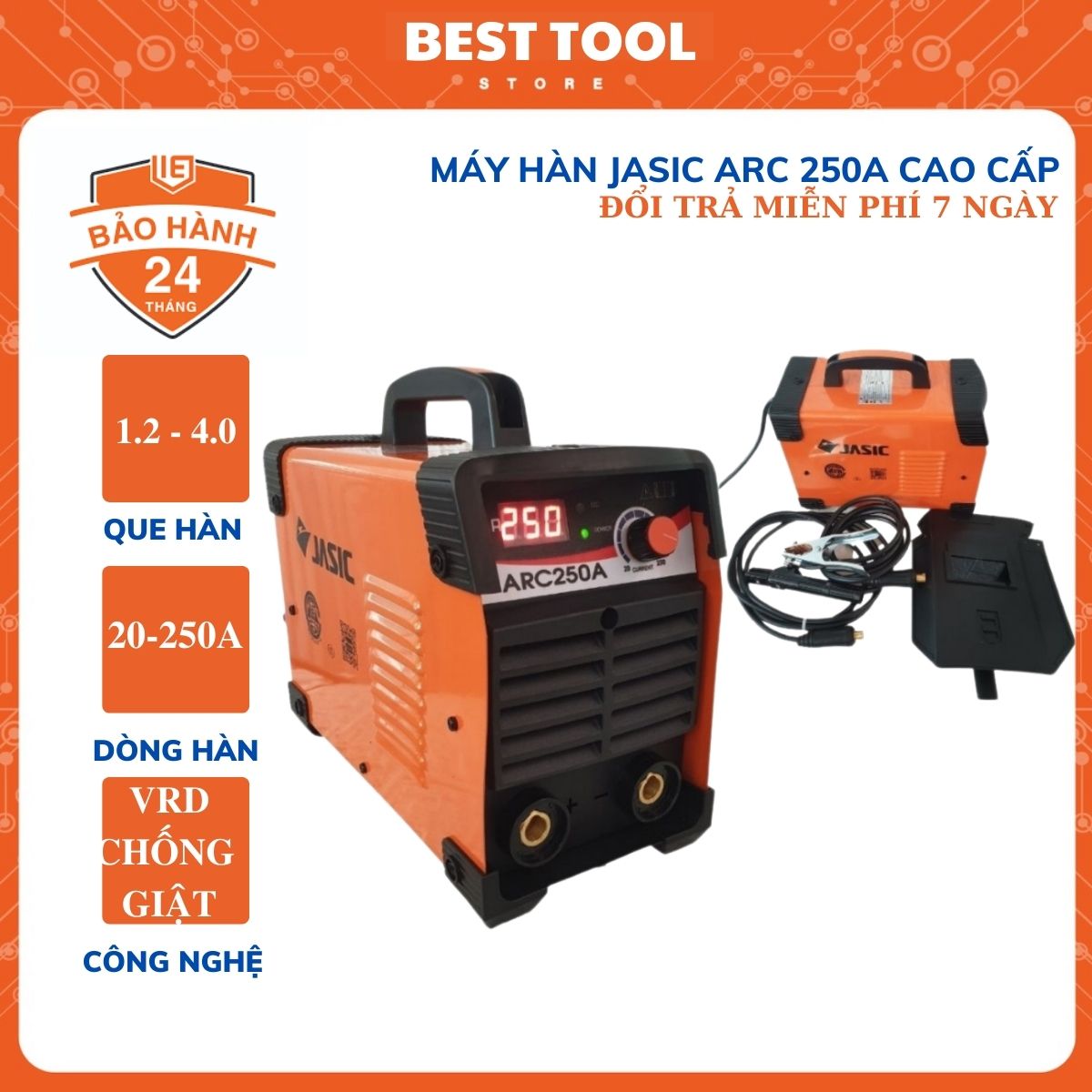 Máy hàn jasic arc 250a - máy hàn điện tử jasic arc 250a chính hãng tặng kèm mặt nạ hàng cao cấp