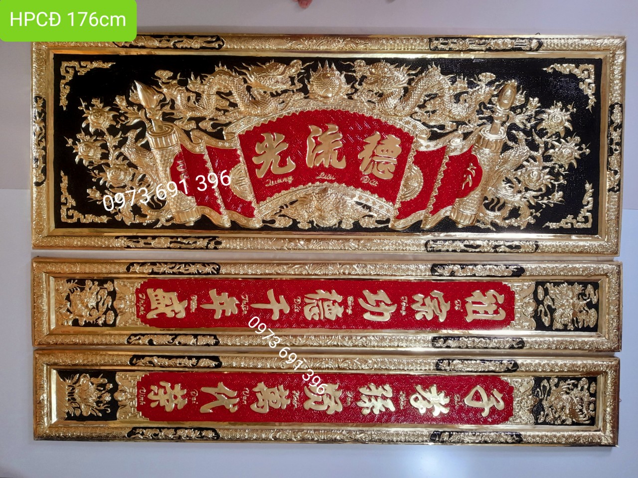 Bộ Hoành Phi Câu Đối bằng Đồng nguyên chất liền tấm