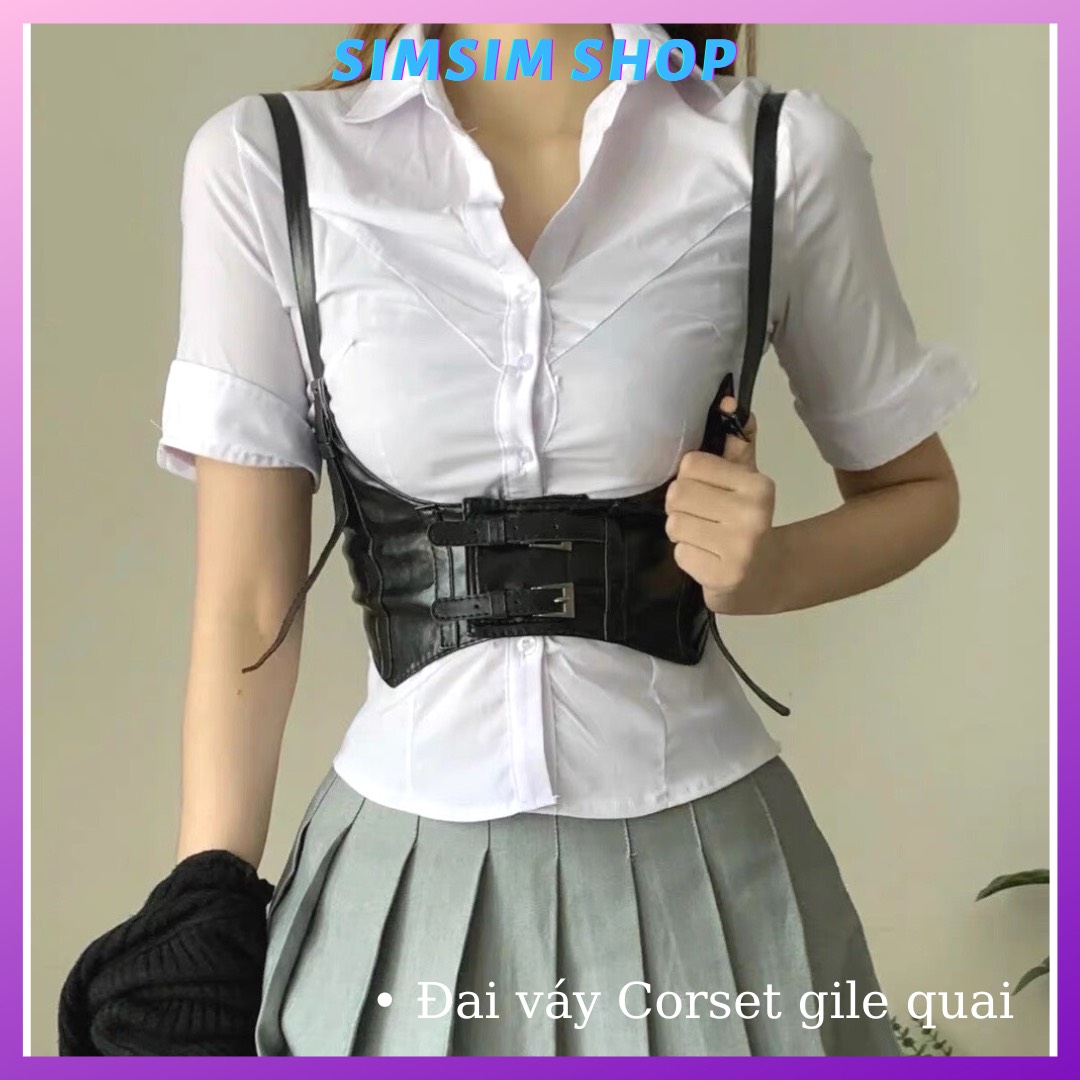 Đai nịt eo bằng da ĐV035 phong cách steampunk,đai thắt eo áo váy kiểu gile có quai simsimshop