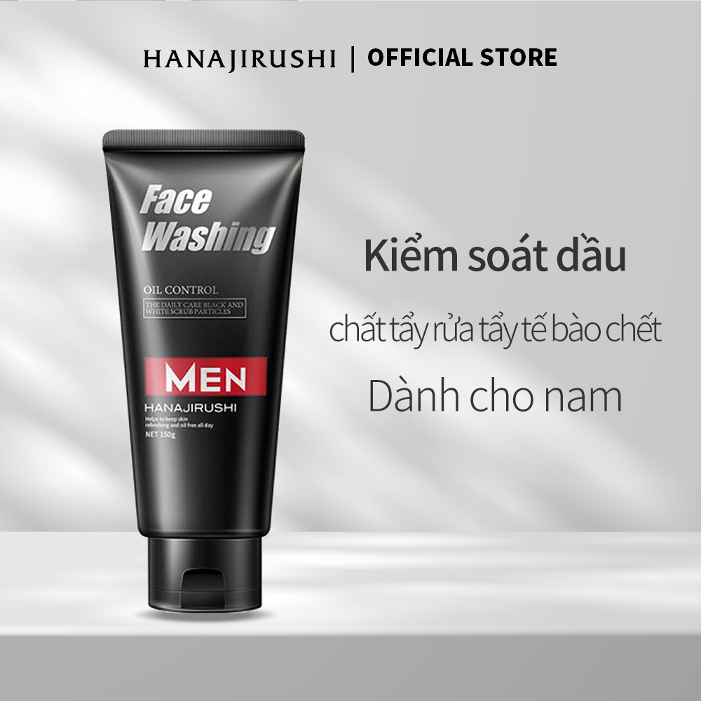 Sữa rửa mặt kiểm soát dầu bột Charoal Giảm mụn đầu đen 150g  HANAJIRUSHI Male Oil control Wash