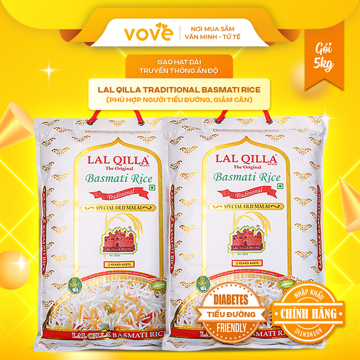 Gạo Ấn Độ Basmati Lal Qilla gói 5kg [VOVEDACSAN]