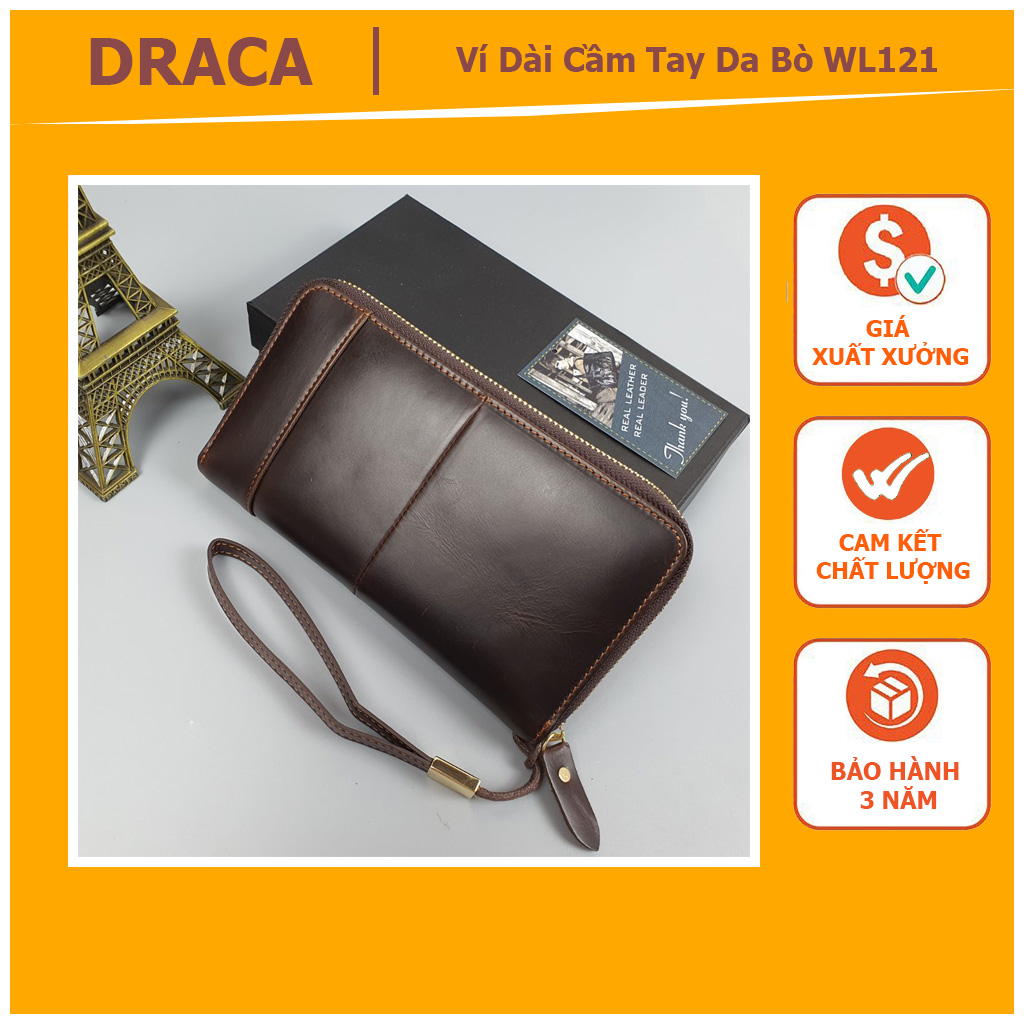 _ da thật_ví cầm tay nam; ví dài nam da bò thật wl121 - 100% da bò thật, bh 3 năm, ví dài lịch lãm phong cách dễ phối đồ, ví dài nam da bò thật cao cấp, ví dài cầm tay chất lượng cao - draca offical
