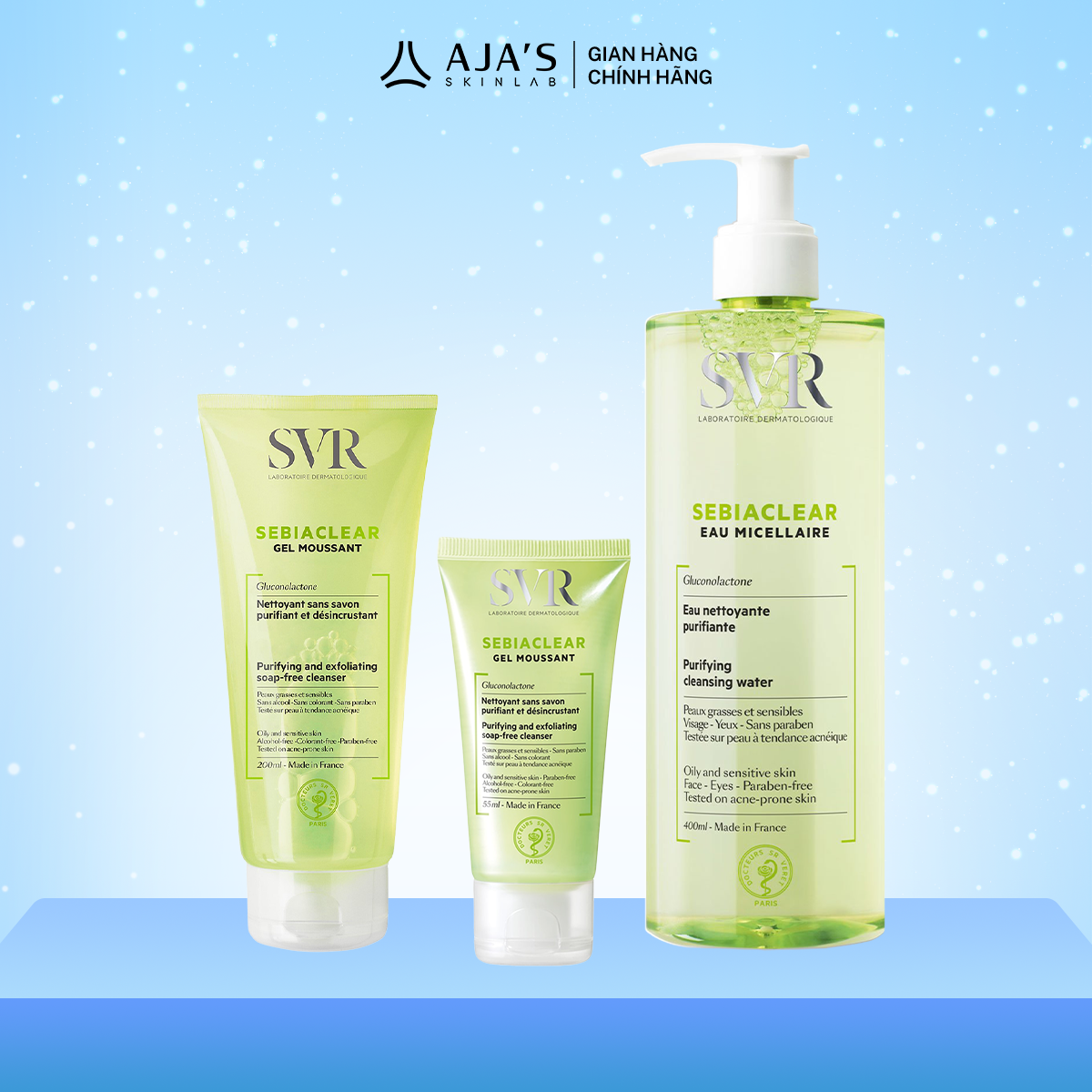 Gel rửa mặt dành cho da dầu mụn svr sebiaclear gel moussant 55ml – 200ml – 400ml - aja's skinlab
