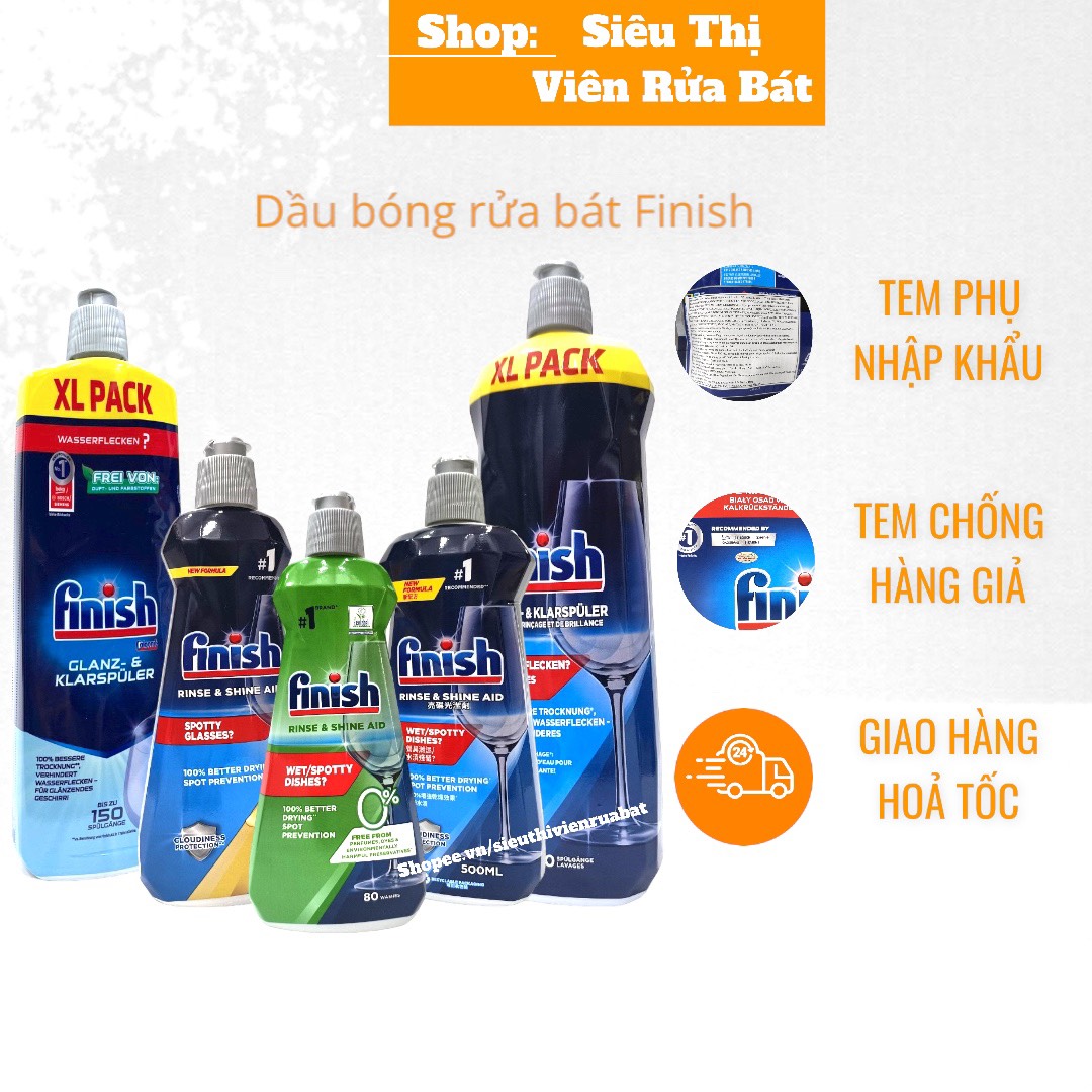 Dầu bóng Finish [chất trợ xả, nước làm bóng cho máy rửa bát]