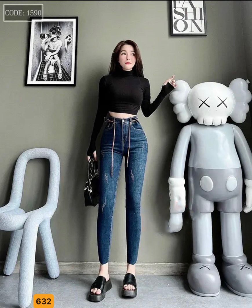 Quần jeans nữ rách , quần jeans nữ lưng cao ôm dáng , quần cạp cao Fashion 24h M6005