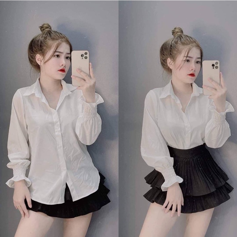Áo sơ mi cổ đức tay bèo from rộng siêu đẹp mềm mại - LinhStore123@