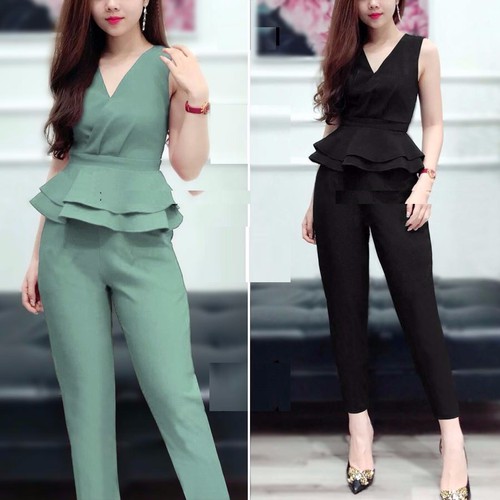 [HCM]Set bộ thun cát hàn quần 9 tất kèm áo peplum điệu đà