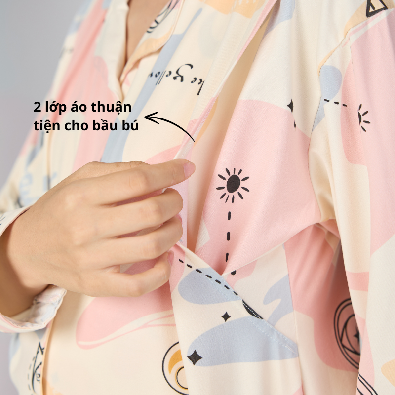 Bộ bầu và sau sinh dài tay mặc nhà chất liệu cotton mềm mịn hè thu 2024 - SNU2226