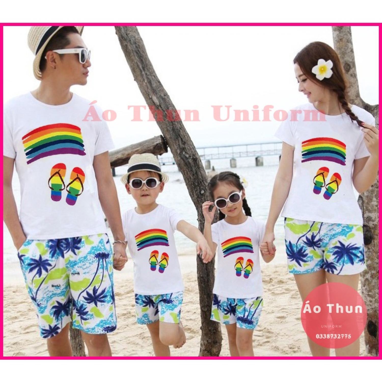 Bộ đi biển gia đình, cặp đôi, hội nhóm mẫu CẦU VỒNG nam nữ đủ size áo và quần nổi bật