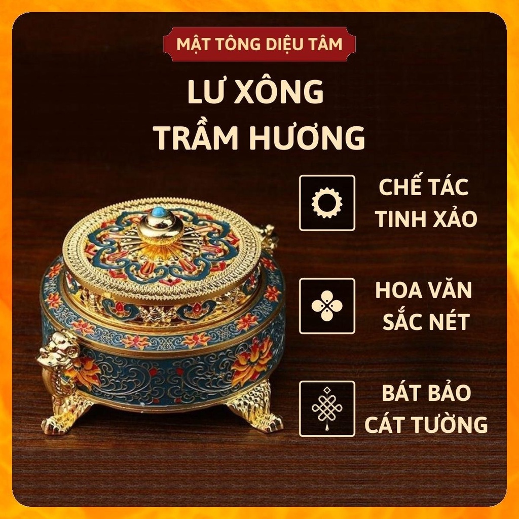 Lư xông trầm hương hình bát bảo cát tường cao cấp thay lư điện lư đốt trầm đồ thờ cúng ban thờ gia tiên phong thủy Diệu Tâm - Lư mật tông