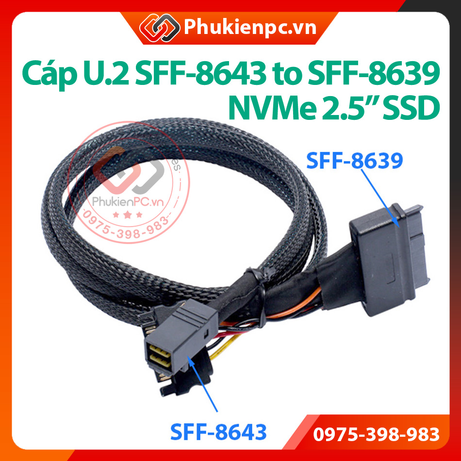 Cáp chuyển đổi u.2 sff-8643 to sff-8639 nvme 2.5 ssd. gắn ổ cứng u.2 sff-8639 vào mainboard pc adapter u.2 m.2 adapter u.2 motherboard server