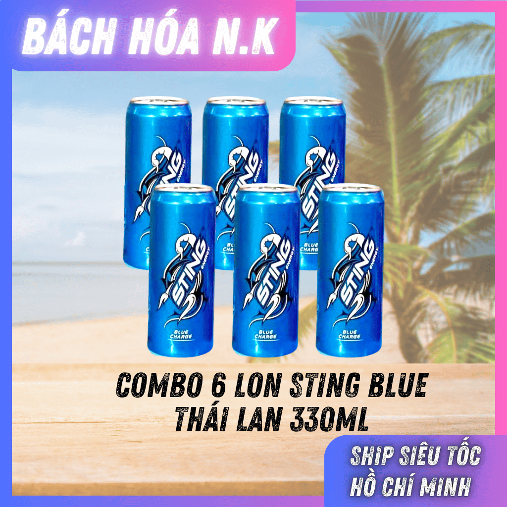 [SIÊU TỐC-HCM]COMBO 6 LON NƯỚC TĂNG LỰC STING XANH THAILAND - STING BLUE - 6 LON*330ML