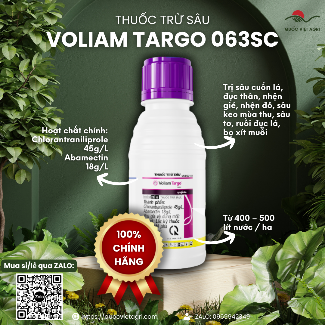 Thuốc trừ sâu VOLIAM TARGO 063SC (chai 250ml) - Chlorantraniliprole 45g/l + Abamectin 18g/l Chuyên trừ sâu cuốn lá, sâu đục thân, sâu keo mùa thu