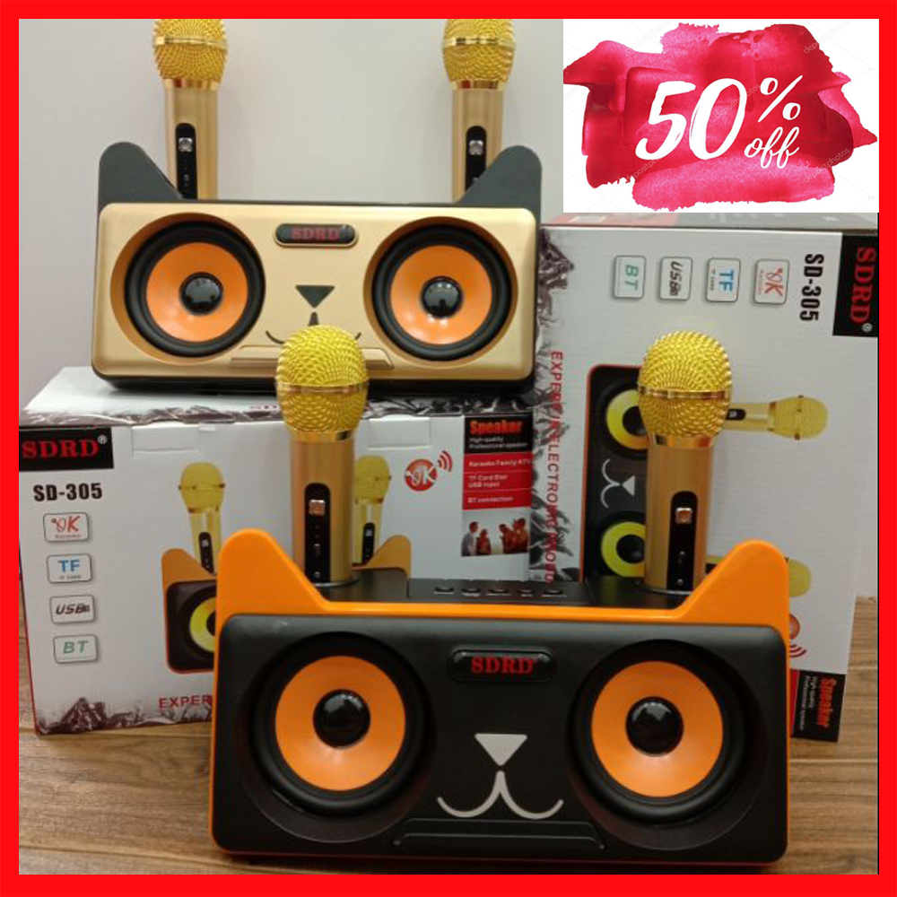 Loa karaoke mini 2 mic, loa kéo di động, Loa karaoke kèm 2 micro, loa karaoke xách tay SDRD SD305, 2 mic chỉnh echo volum, Chỉnh nhạc 4 chế độ, nút cảm ứng nhạy, thêm đèn led xanh tăng thẩm mỹ, Âm thanh Siêu Hay