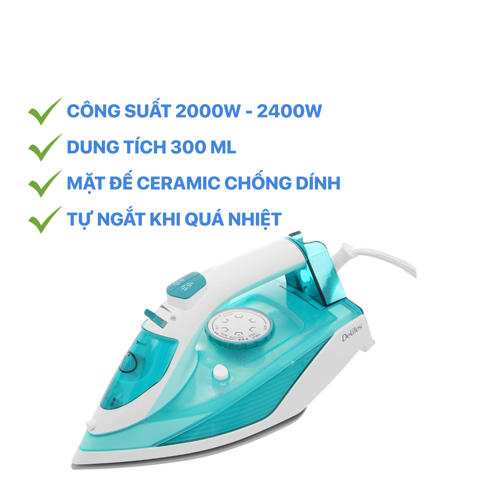 Bàn ủi hơi nước delites hj-8058 - chính hãng bh 12 thángtrưng bày điện máy