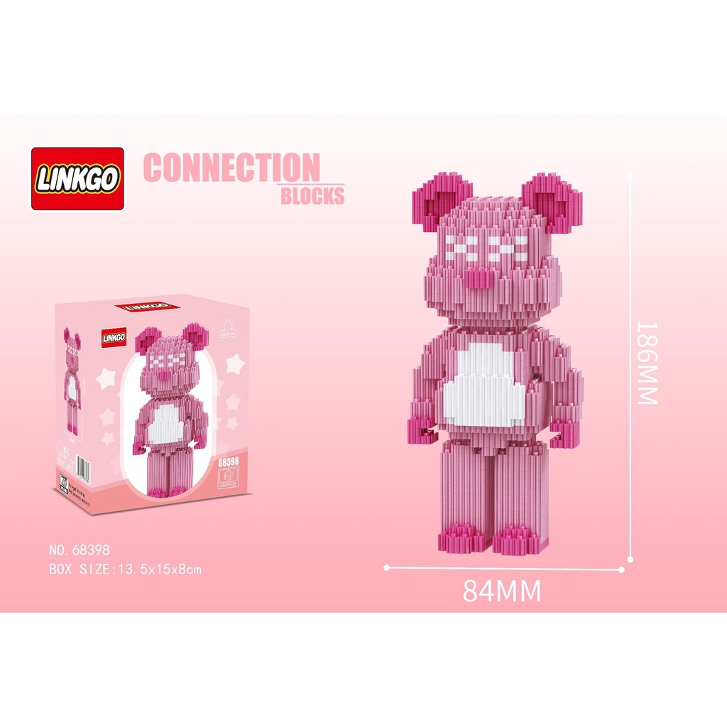 Đồ chơi lắp ráp, bearbrick lego gấu hồng, đồ chơi lắp ghép 3D mô hình le go bearbrick 19cm x 12cm