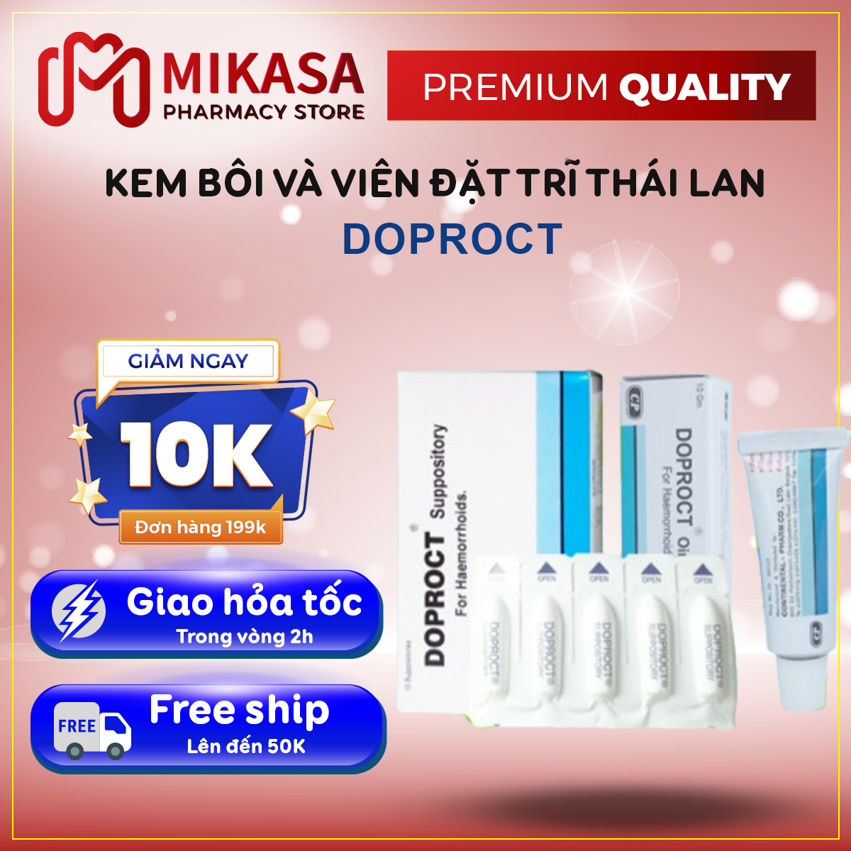Kem Và Viên Đặt Trĩ DOPROCT – Bộ DOPROCT Hỗ Trợ Điều Trị Trĩ Hiệu Quả, Giảm Đau, Dịu Rát, Ngứa Ngáy, Làm Mát Tức Thì, An Toàn, Phục Hồi Niêm Mạc Nhanh