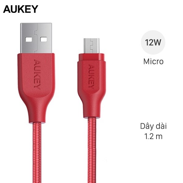 Cáp micro 1.2 m aukey cbam1 đỏ
