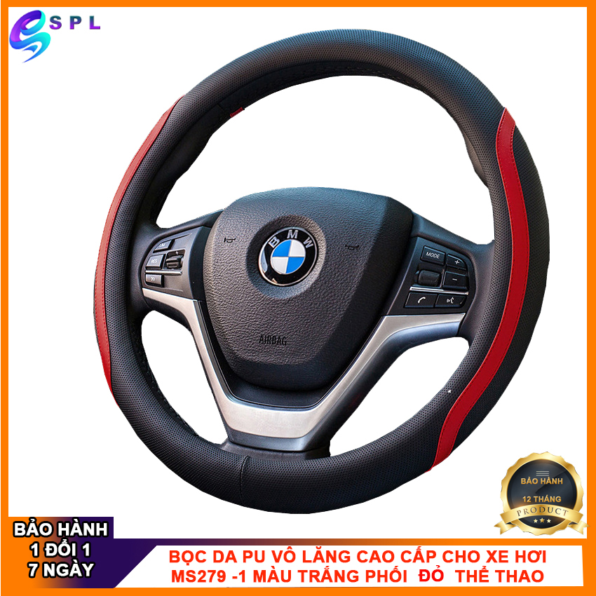 Bọc vô lăng ô tô da pu vô lăng cao cấp cho xe hơi dành cho xe từ 4 đến 7 chỗ MS279-2 ,màu đen phối đỏ thể thao- SPL