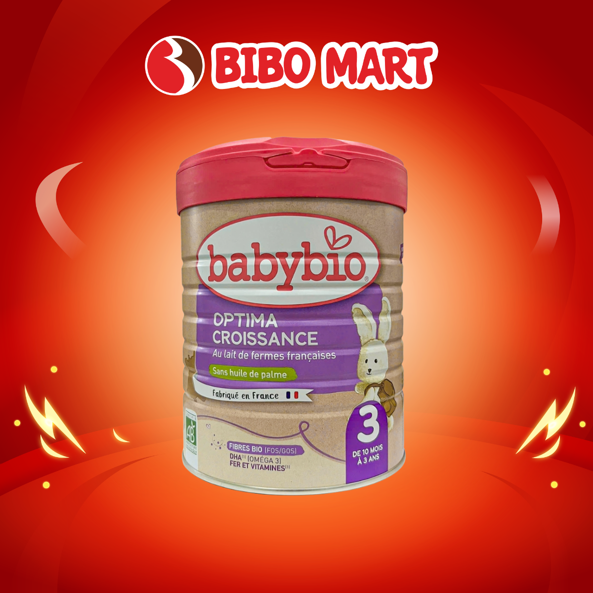 Sữa Bò Hữu Cơ Babybio Số 3 Optima Lon 800g Cho Bé Từ 1 Tuổi Hỗ Trợ Bé Tiêu Hóa - Bibo Mart