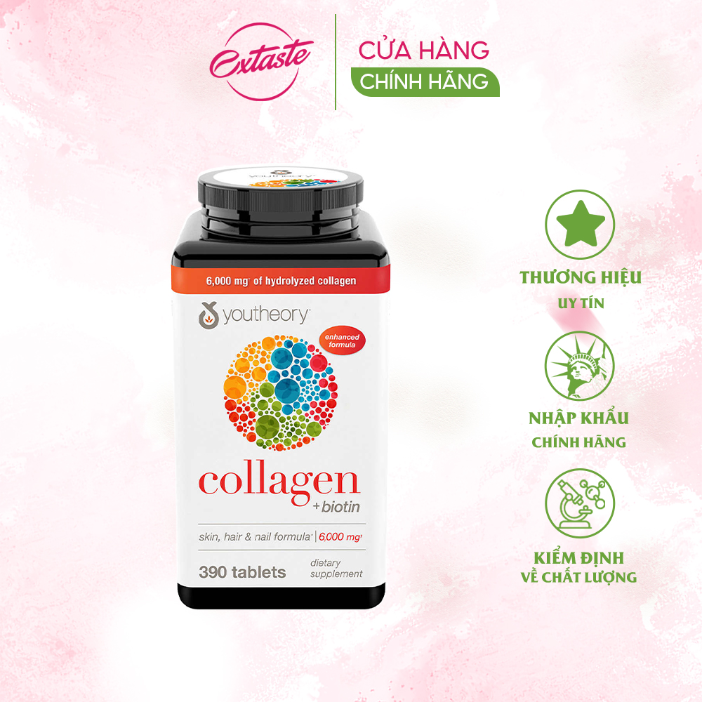 Collagen youtheory collagen + biotin advanced formula 360/390 viên, chống lão hóa đẹp da - Extaste