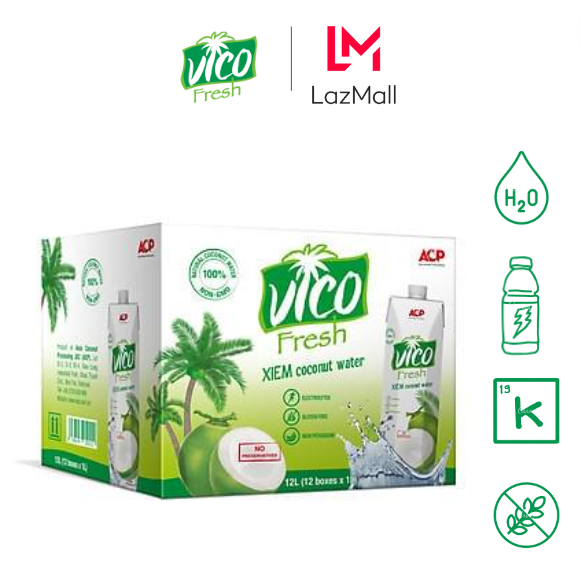1 thùng 12 hộp nước dừa vico fresh 1l - vị xiêm