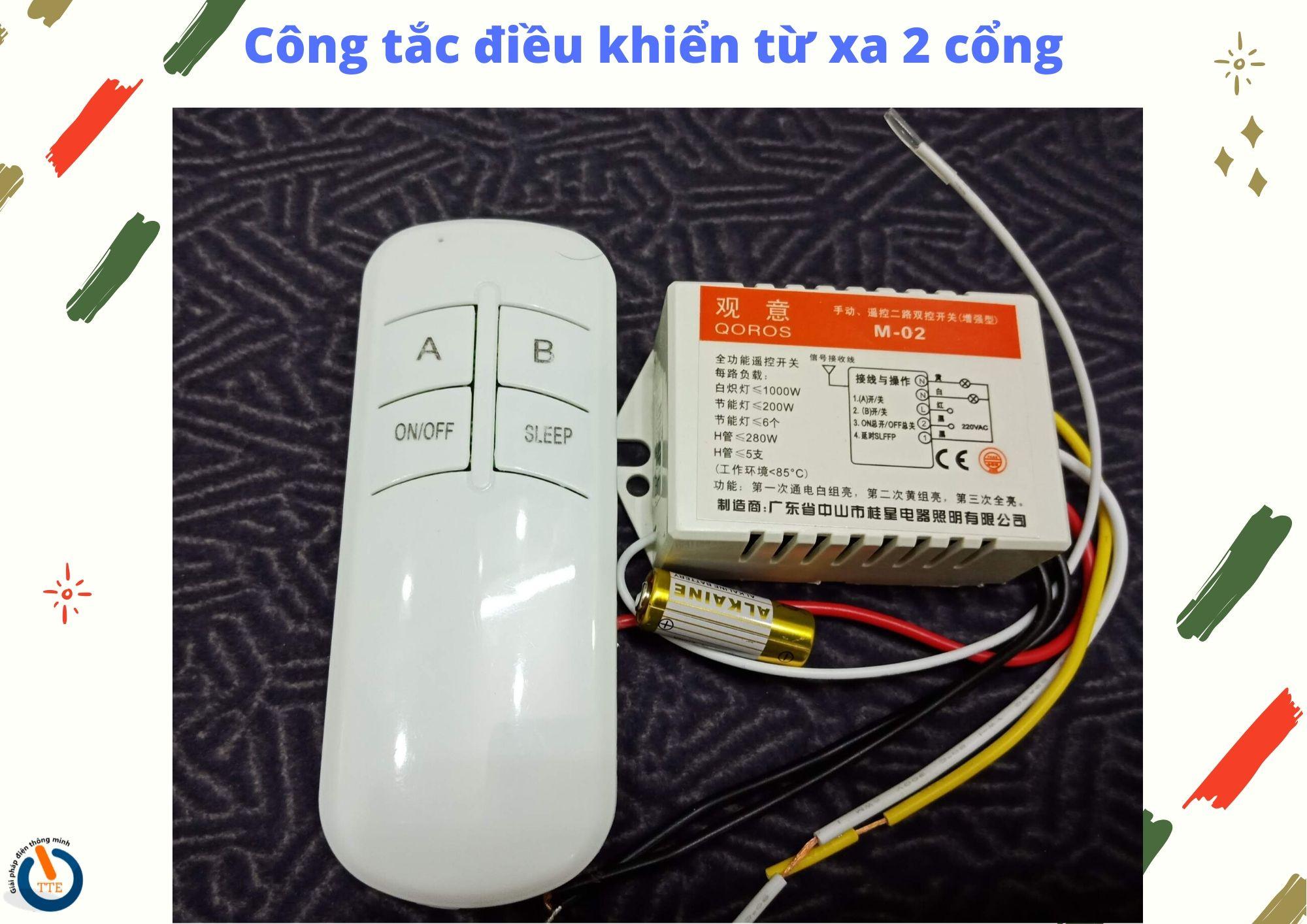 Công tắc điều khiển từ xa RF 2 cổng độc lập + màu Trắng + Kèm Pin Remote