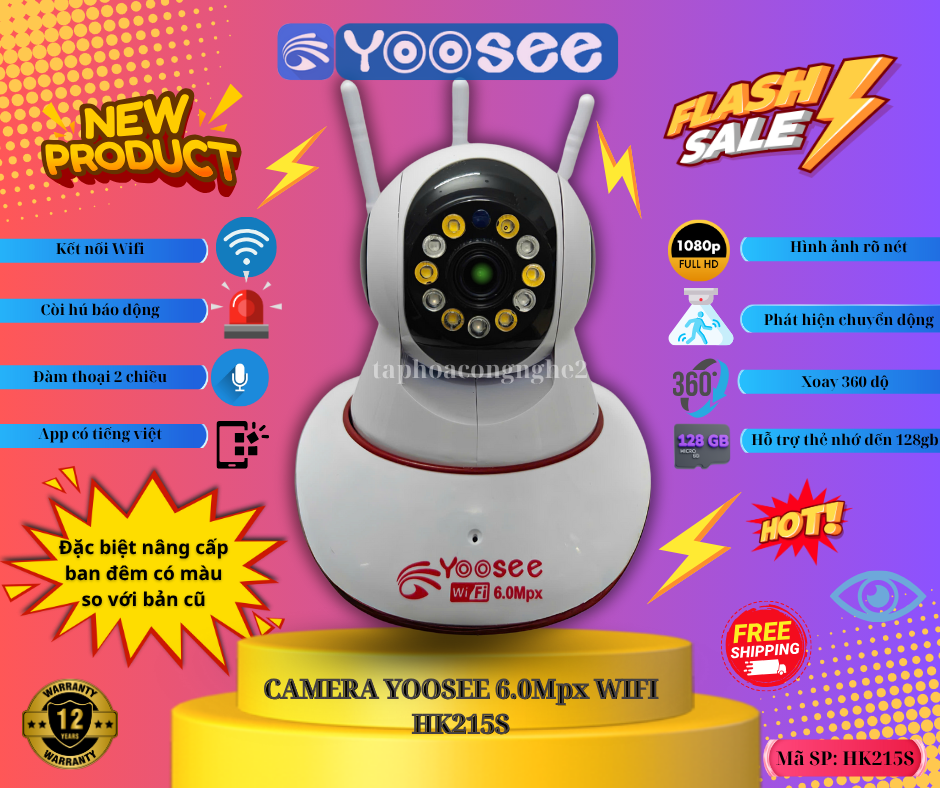 CAMERA IP WIFI YOOSEE Trong Nhà Ngoài Trời Hỗ Trợ FLASH Ban Đêm Có Màu Xoay 360 Độ FHD Đàm Thoại 2 Chiều Bắt Sóng Mạnh - BẢO HÀNH 12 THÁNG