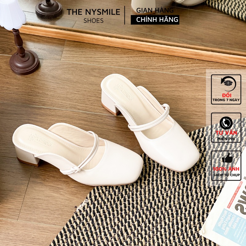 Dép sục 5p mũi tròn vuông gót vuông quai thắt - THENYSMILE - WAGU  + 2