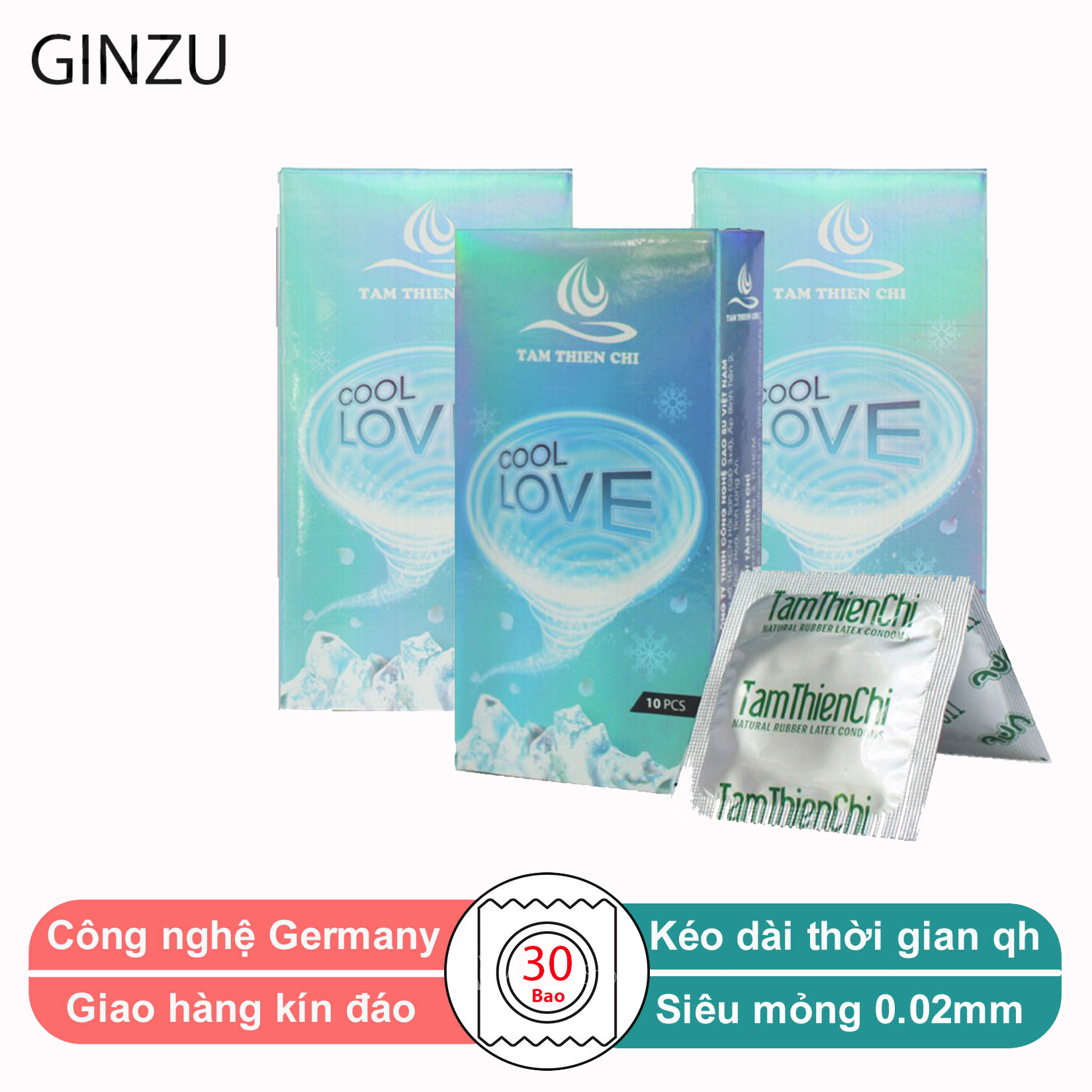 Combo 3 hộp Bao cao su an toàn Tâm thiện chí, tinh chất cooling kéo dài thời gian quan hệ, bcs siêu mỏng tận hưởng trọn cảm giác GINZU