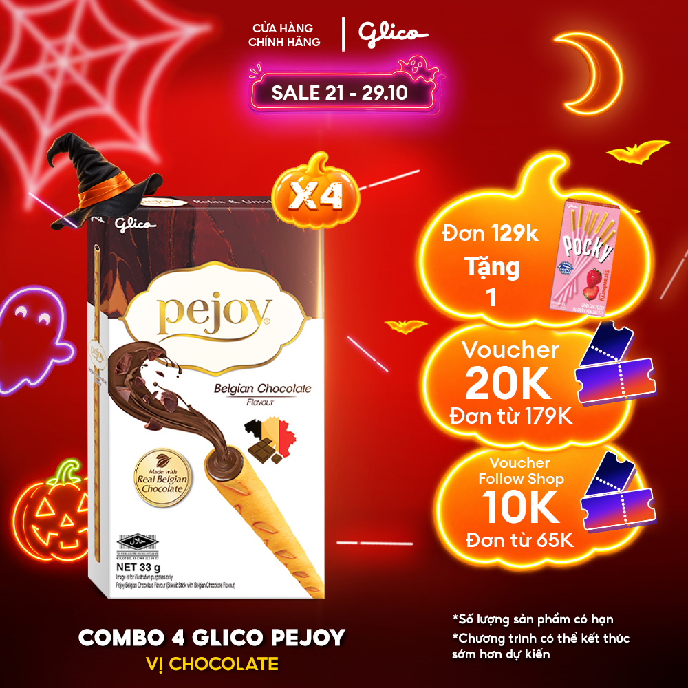 Combo 4 hộp Bánh que nhân kem socola GLICO Pejoy Chocolate 39G