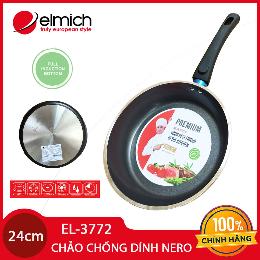 Chảo nhôm chống dính cao cấp Full Induction Elmich Nero đường kính 24cm EL-3772