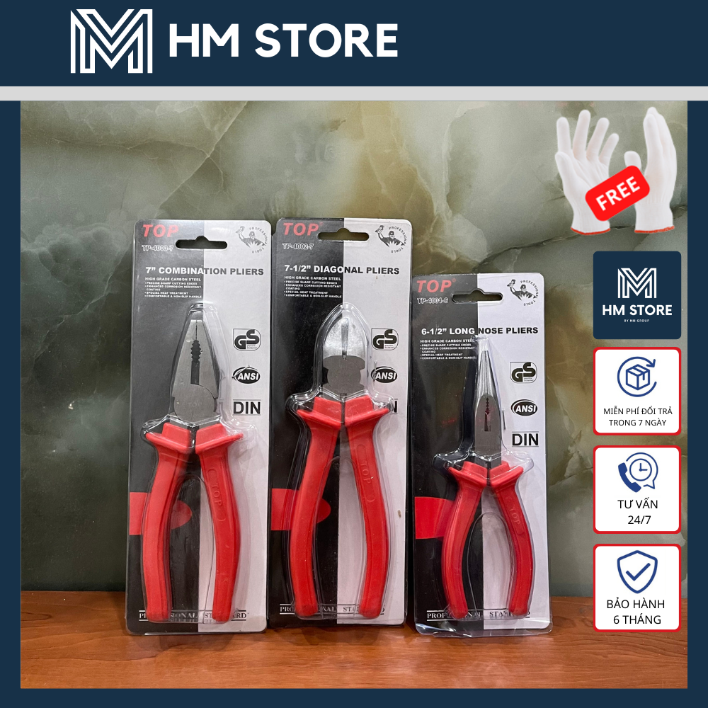 Combo kìm cắt, nhọn, điện top - 6", 7", 8" inch - thép cr-v siêu cứng, không gỉ cao cấp - kềm nhập khẩu đài loan chính hãng