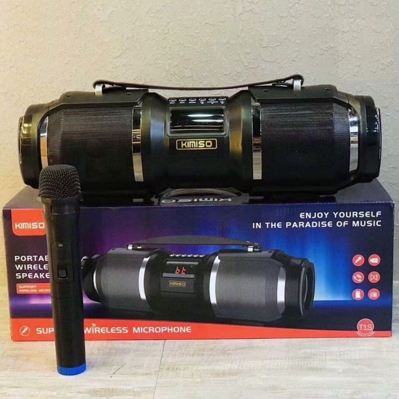 Loa Bluetooth karaoke xách tay di động, Loa bluetooth kèm míc hát micro karaoke KIMISO T1S Âm Bass Cực Căng - Bảo Hành 12 Tháng