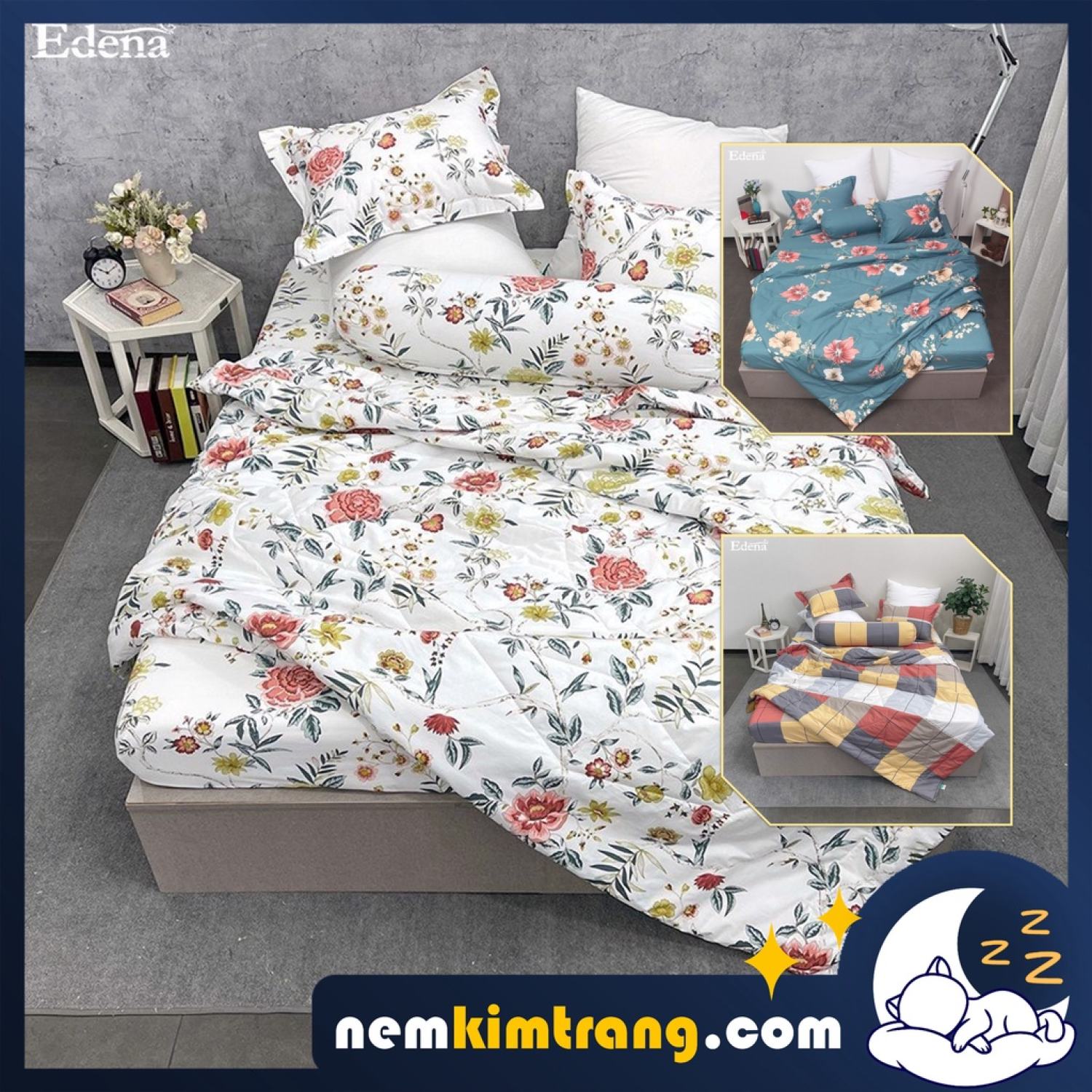 Bộ ga bọc nệm basic cotton edena nhiều mẫu mã - chính hãng, cao cấp