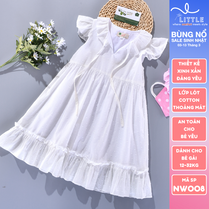 Váy Đầm Dáng Xuông Bassic Cổ Nhún 2 Lớp Cho Bé Gái 2-8 Tuổi, Thiết Kế Cách Điệu Phù Hợp Đi Tiệc, Đi Học, Đi Chơi, Chất Liệu Cotton 100% Tự Nhiên Thoáng Mát Cho Da Bé NW008 - The Little Store