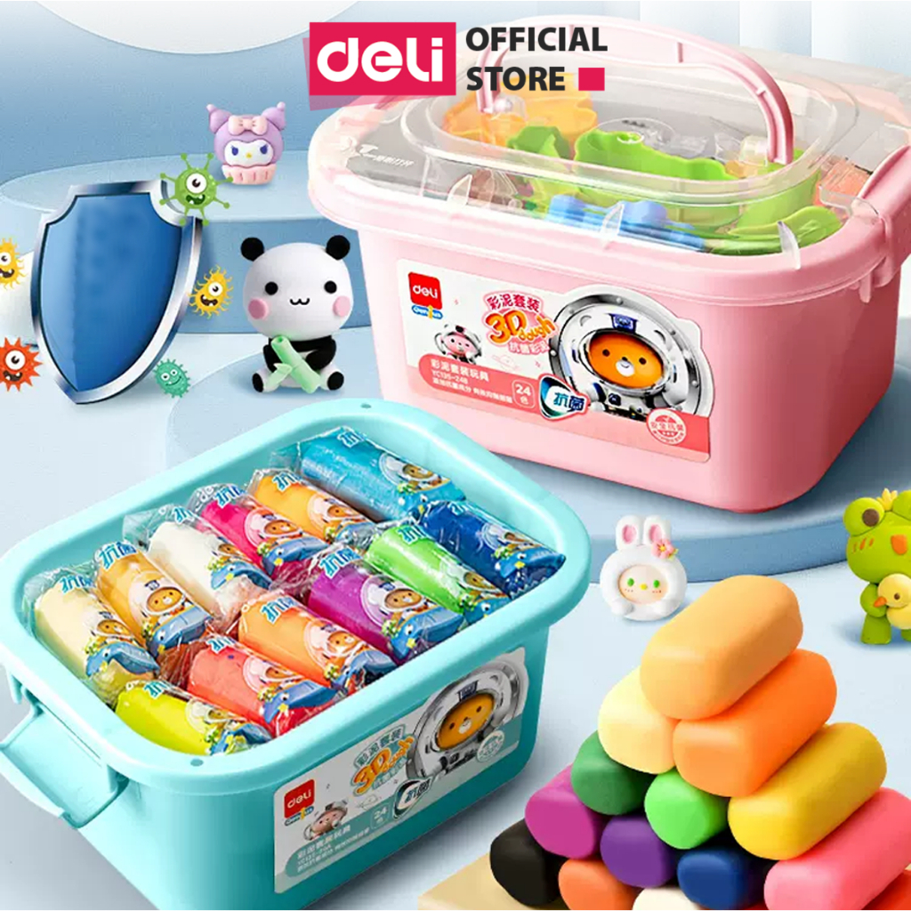 Hộp đất nặn 24 màu kèm khuôn deli- đất sét cho trẻ em an toàn, không dính tay - 67825/yc135/7022