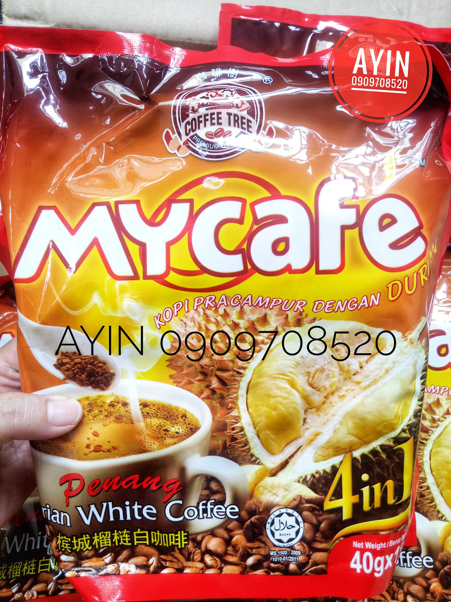 Cà phê trắng vị sầu riêng 4 in 1 - my cafe penang durian white coffee malaysia